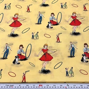 Michael Miller Hula Hoop Mania Vintage Children Cotton Fabric FAT QUARTER 18x22 - Picture 1 of 2