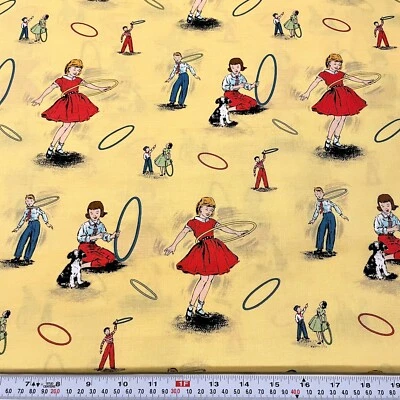 Michael Miller Hula Hoop Mania Vintage Children Cotton Fabric FAT QUARTER 18x22 - Image 1 of 2