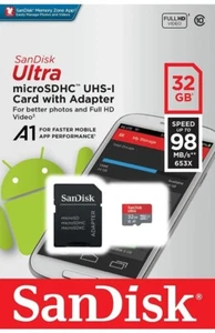 SanDisk 32GB Micro SDHC UHD-I Card A1 Adapter, Camera Phones Memory Card - Picture 1 of 6