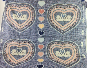 Victorian Courtship Swan Heart Calico Pillow Squares Block Cheater Quilt Fabric - Picture 1 of 6