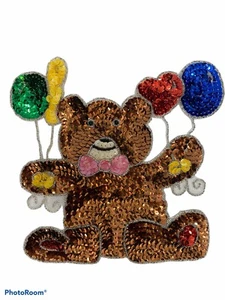 "Aplique bordado lentejuelas OSO CON GLOBOS 7,5""x 9""" - Imagen 1 de 2