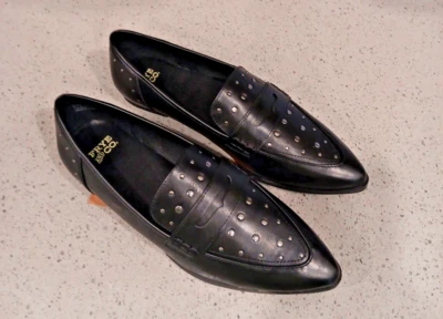 NWT FRYE & CO BLACK FAUX LEATHR Moccasins STUDDED Penny Loafers FLATS  8M ELARA - Image 1 of 4