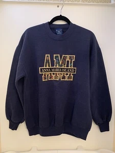 Felpa Remi 913 Vintage Blu Anna Maria Island Oro Ricamata USA XL - Foto 1 di 10