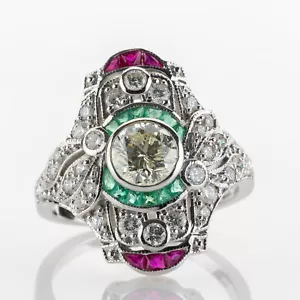18k gold vintage ring with diamonds, emeralds and rubies - Picture 1 of 5