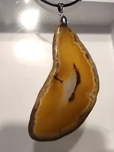 Nuovo ciondolo fetta di cristallo marrone agata e collana/ornamento gioielli pietra preziosa - Foto 1 di 5