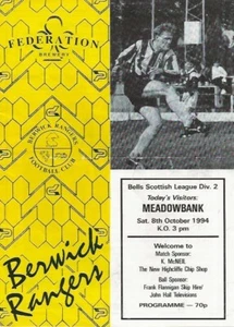 Berwick Rangers v Meadowbank Thistle (Defunct) Scottish League 8th Oct 1994 - Picture 1 of 5