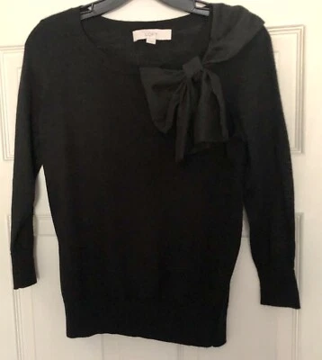 Ann Taylor LOFT Black Bow Shoulder Size XS Mixed Media Wool Blend 3/4 Sleeve  - Image 1 of 4