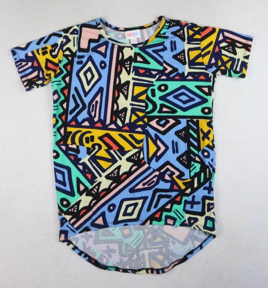 LuLaRoe Gracie 女孩束腰 T 恤上衣 8 码野生几何图案 — 第 1/4 张图片