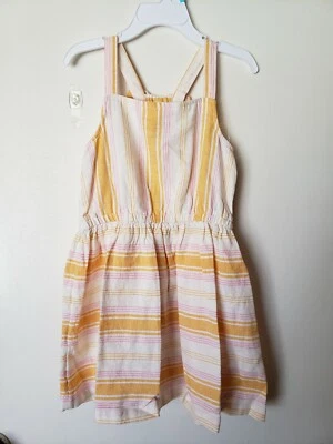 Carter's Niño Niña 5T Vestido de Sol Mezcla de Lino Nuevo con Etiquetas Amarillo Mostaza Rosa Rayas Foto 1 de 4