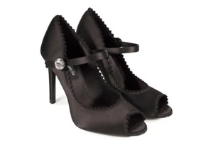 New PEDRO GARCIA Calista Pump Heels Mary Jane Peep Toe Black Satin Crystal 10 - Picture 1 of 12