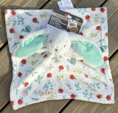 Blankets & Beyond Baby Security Blanket Lovey Bunny Rabbit Green Ears Apples New - Image 1 of 4