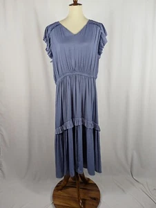 Simply Vera Wang Midikleid mit Rüschenärmeln Blau Satin V-Ausschnitt Damen Größe XXL - Bild 1 von 8