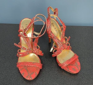 bebe Womens Red Gold Serpant Pattern Sandals Heels Size 7 (25076) - Picture 1 of 7
