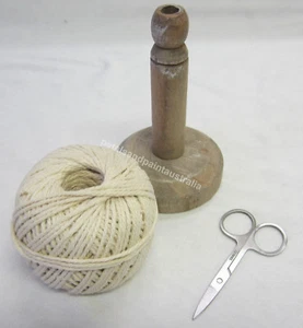 New Kitchen Twine and Rustic Wood Spool With Scissors Country Provincial Style - Picture 1 of 3