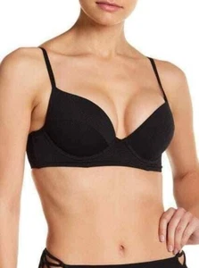Rachel Roy Women's Swimsuit Size Large Black Push Up Bikini Top Lace Up Back - Picture 1 of 5