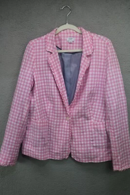 Blazer Crown & Ivy Rosa y Blanco Cuadros Mezcla de Lino Guinga-Talla 14-Forrado-Bolsillos Foto 1 de 4