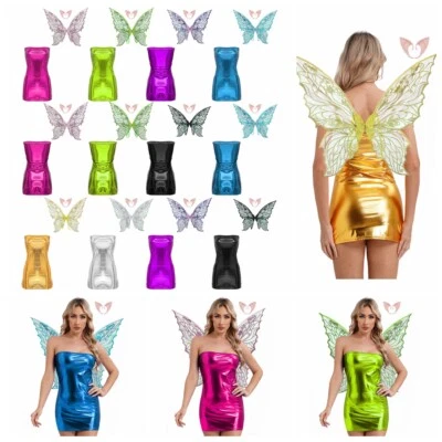 Damen Minikleid Carnival Engel Outfit Bodycon Kleider Und Flügel Elf Sheer Wald - Bild 1 von 4