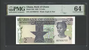 Ghana 2 Cedis 1982 P18d Uncirculated Graded 64 - Picture 1 of 2