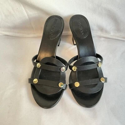 Sandalias Jimmy Choo para mujer Damaris de cuero negro talla 35,5 tacón ancho deslizables usadas en excelente estado Foto 1 de 4