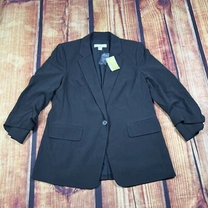 Michael Kors Blazer Womens 8 Black Ruched Sleeve Scrunch One Button Suit New - Picture 1 of 9