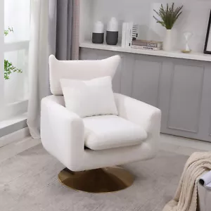 360° Swivel Accent Sofa Chair Armchair Blue Linen Upholstered Living Room White - Picture 1 of 9