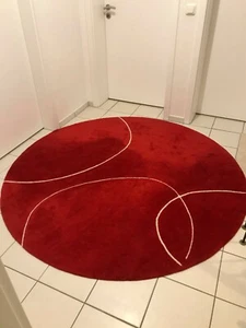 Design-Teppich, handgetuftet, rot, runde Form, mit schöner Grafik - Bild 1 von 3