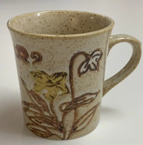 Vintage MCM Otagiri Style Speckled Stoneware Brown Floral Coffee Cup Mug 8oz - Picture 1 of 17