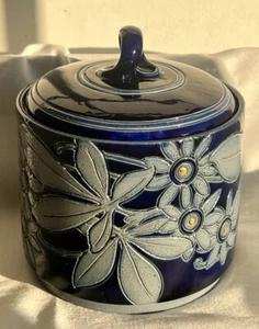 Scatola Rotondo Ceramica Blu Oberbetschdorf Edmont Schmitter Alsazia Art Nouveau - Foto 1 di 10