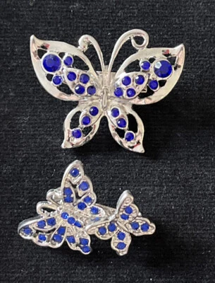 Impresionante broche prendedor dúo mariposa tono plata cristal azul estrás B15 Foto 1 de 3