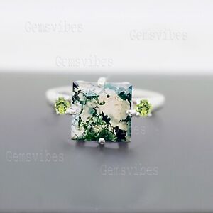 Solid 925 Sterling Silver Natural Moss Agate Gemstone Ring Prefect Gift For Her