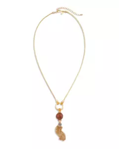 Chicos Long Jules Tassel Necklace Hammered Gold Tone Carved Bead NWT - Picture 1 of 2