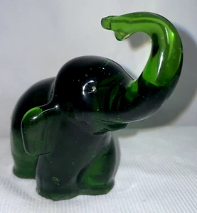 Kanawha Green Glass Elephant Small 4x4x2" Figurine Raised Trunk Hand Blown - Picture 1 of 11