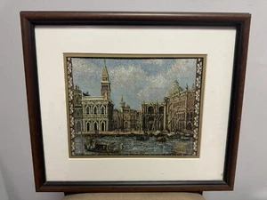 VINTAGE ITALIAN TAPESTRY CANAL GRANDE VENICE FRAMED PICTURE 15”x17” - Picture 1 of 4