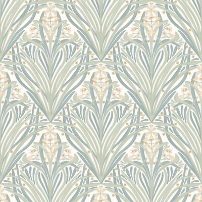 Papel Pintado Bellflower Muriva M66124 Salvia Elegante Vinilo Geométrico Hojas Art Deco Foto 1 de 2