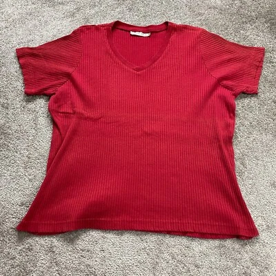 Camisa Kelly Renee Mujer 2X Roja Acanalada Cuello en V Informal Manga Corta Suave Damas Foto 1 de 4