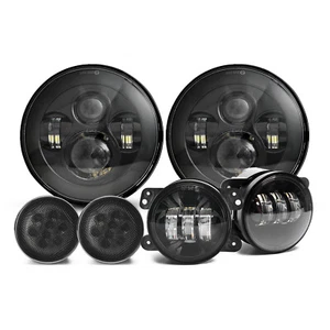 For Jeep Wrangler JK 2007-2018 DOT 7'' Round LED Headlights Turn Fog Lights Kits - Foto 1 di 17