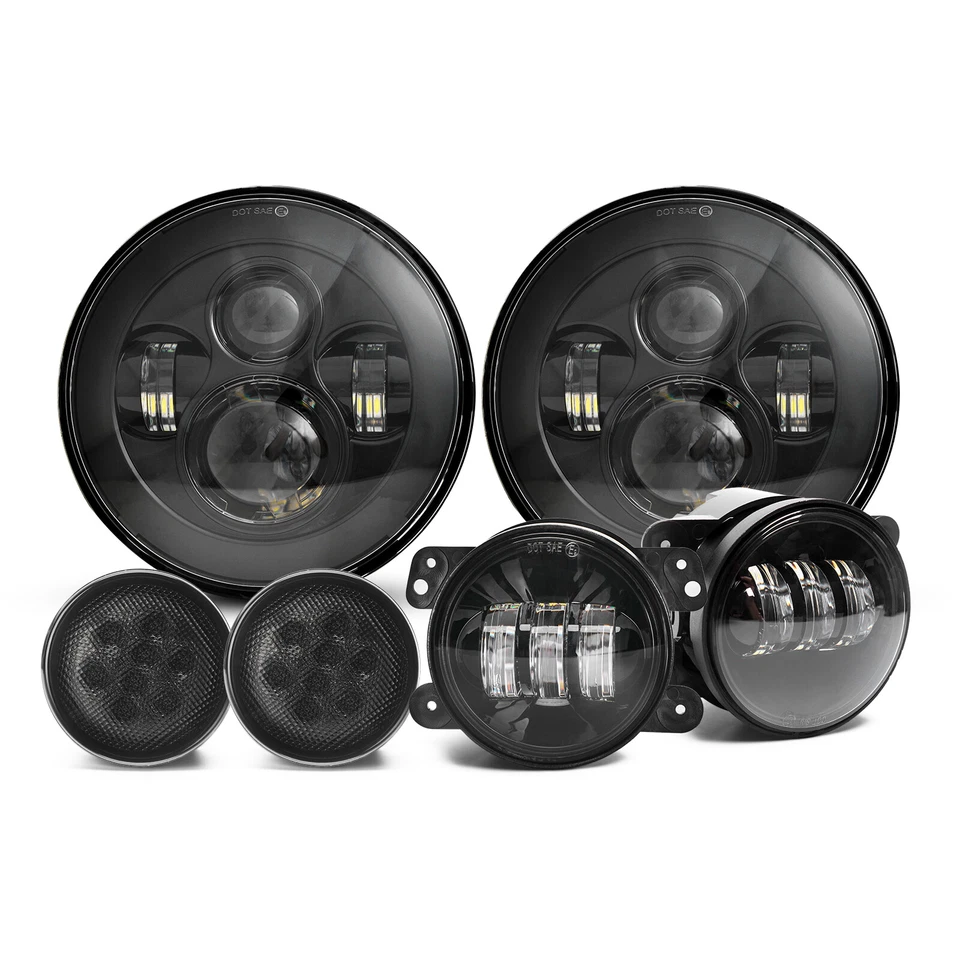 For Jeep Wrangler JK 2007-2018 Combo DOT 7'' LED Headlights Turn Fog Lights Kits - Image 1 of 4