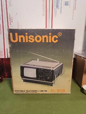 Rádio AM-FM portátil vintage unisonic XL-911B preto/branco TV - completo com caixa - Imagem 1 de 4