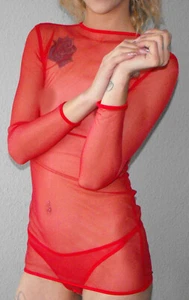 Kleid Minikleid M XS S 164 170 ROT Hemdchen Partykleid Nightie Nachthemd transpa - Picture 1 of 9