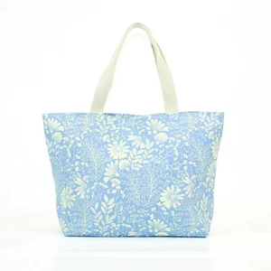 Maxi Large Canvas Powder Blue Floral Print Shopper Tote Beach Bag - Picture 1 of 1