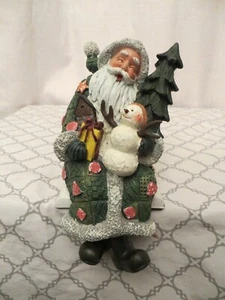 Statua statuina Babbo Natale vecchio stile che tiene pupazzo di neve seduto sul bordo 8" #14 - Foto 1 di 7