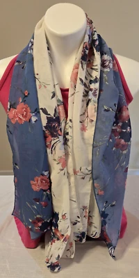 ДВА (2) «розовый и фиолетовый» шарфы цветочный полиэстер розовый синий фиолетовый зеленый 11 x 52 - Изображение 1 из 4