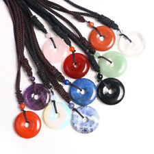 Round Ring Lucky Coin Donut Ping An Buckle Necklace Stone Pendant Crystal Amulet