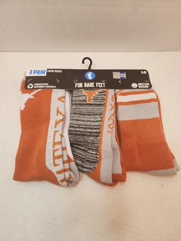 NEW University TEXAS LONHORNS 3 Pair Pack Orange Stimulus Crew Socks Large Cover