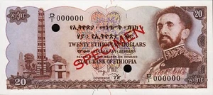 Äthiopien 20 Dollars 1961, UNC, SPECIMEN, D/I 000000, P-21s, RAR!! - Bild 1 von 4