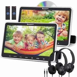 2X10.1" Full HD Dual Screen Car Headrest DVD Player USB SD HDMI Monitor Headset - Picture 1 of 14