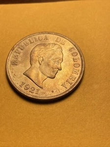 Colombia 50 Centavos 1921. Great Shape Coin Look Large Bust Variety - Picture 1 of 16