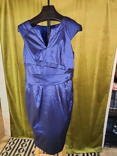 Abito da donna Adriana Papell Navy Taffeta taglia 14 San Valentino