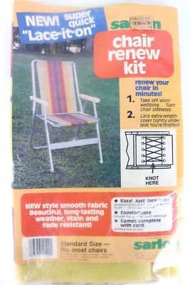 Kit de renovación de silla de césped con cordones a rayas amarillo marrón vintage nuevo de colección repuesto de vinilo Foto 1 de 4