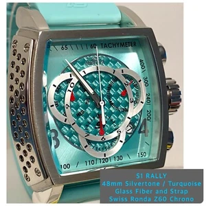 48mm Sky Blue Dial & Band | Slvrtn Tonneau | S1 RALLY Swiss Chrono Invicta Watch - Picture 1 of 12